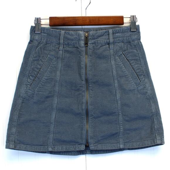 American Eagle Womens 00 Hi-Rise A-Line Skirt Blue‎ Corduroy Wide Wale Academia - Picture 1 of 10